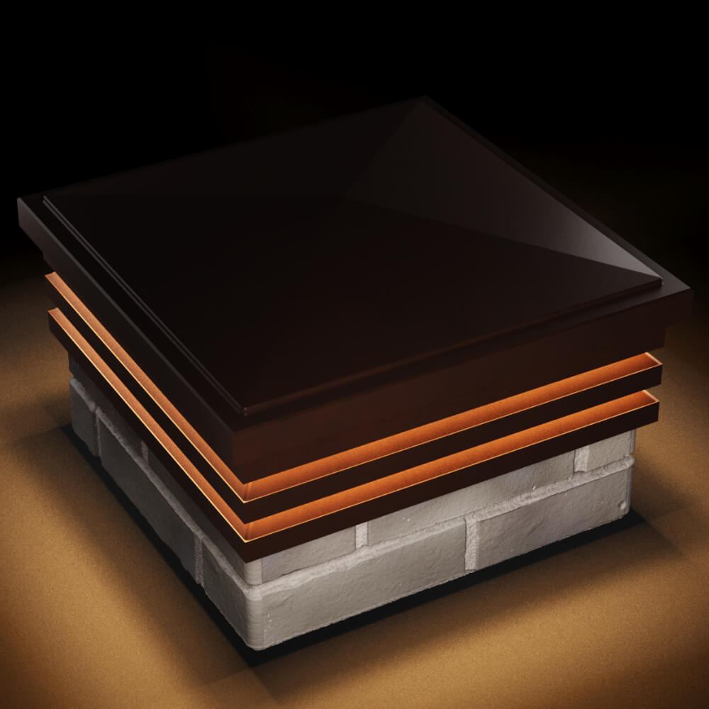 Колпак Zking Бона ХайТек Коричневый на столб 1.5х1.5 кирпича (385х385мм) с подсветкой в Северодвинске фото