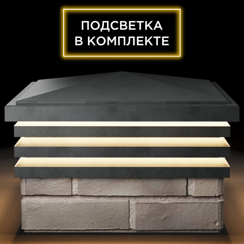 Колпак Zking Бона ХайТек Серый на столб 1.5х1.5 кирпича (385х385мм) с подсветкой Северодвинск фото